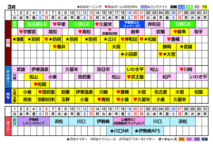 2022年3月開催カレンダー