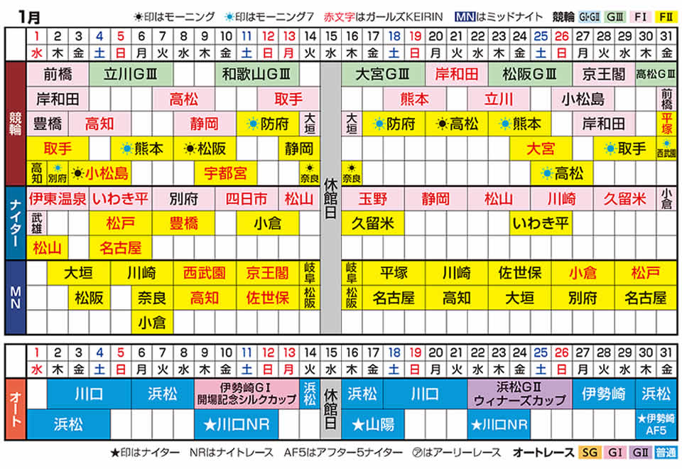 2025年1月開催カレンダー