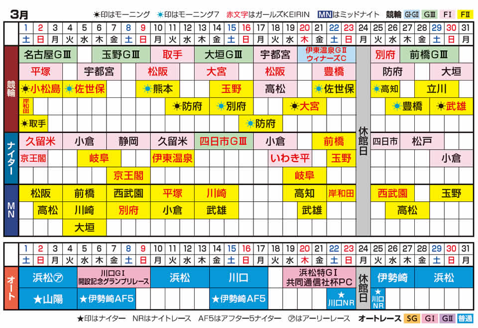 2025年3月開催カレンダー