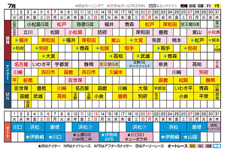 2025年7月開催カレンダー